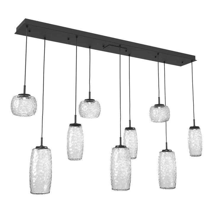 Vessel Linear Pendant Chandelier by Hammerton Studio in Matte Black with Clear glass (9 Lights)