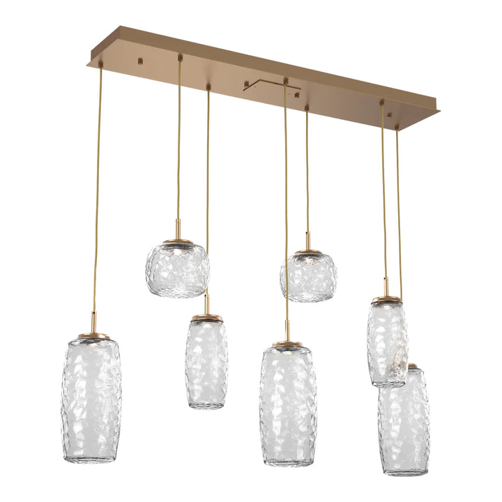 Vessel Linear Pendant Chandelier by Hammerton Studio in Novel Brass with Clear glass (7 Lights)
