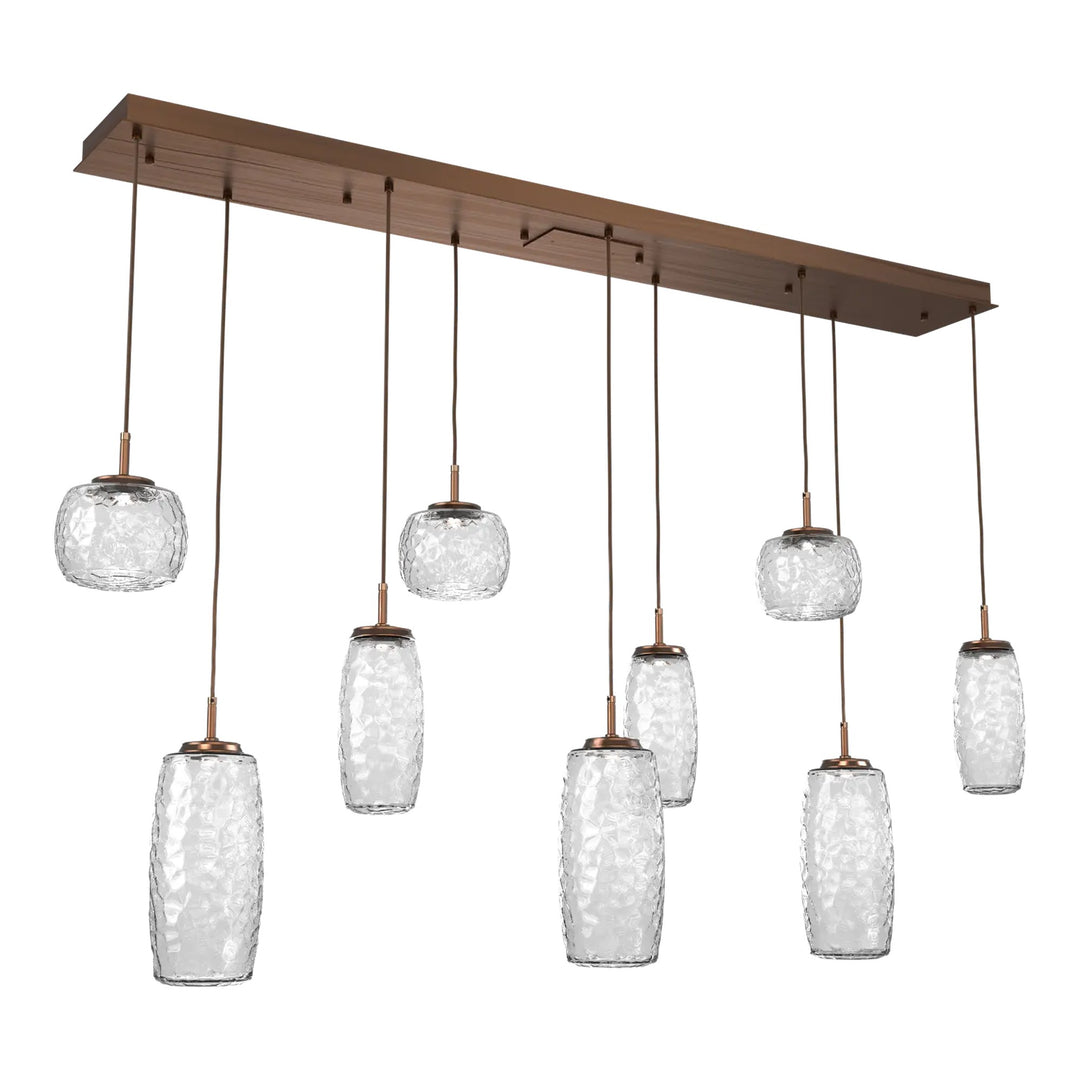 Vessel Linear Pendant Chandelier by Hammerton Studio in Oil-Rubbed Bronze with Clear glass (9 Lights)