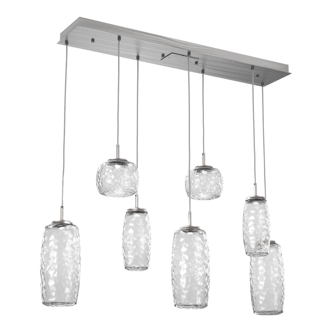 Vessel Linear Pendant Chandelier by Hammerton Studio in Satin Nickel with Clear glass (7 Lights)