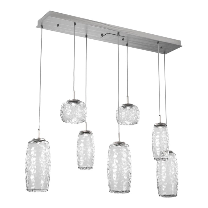 Vessel Linear Pendant Chandelier by Hammerton Studio in Satin Nickel with Clear glass (7 Lights)