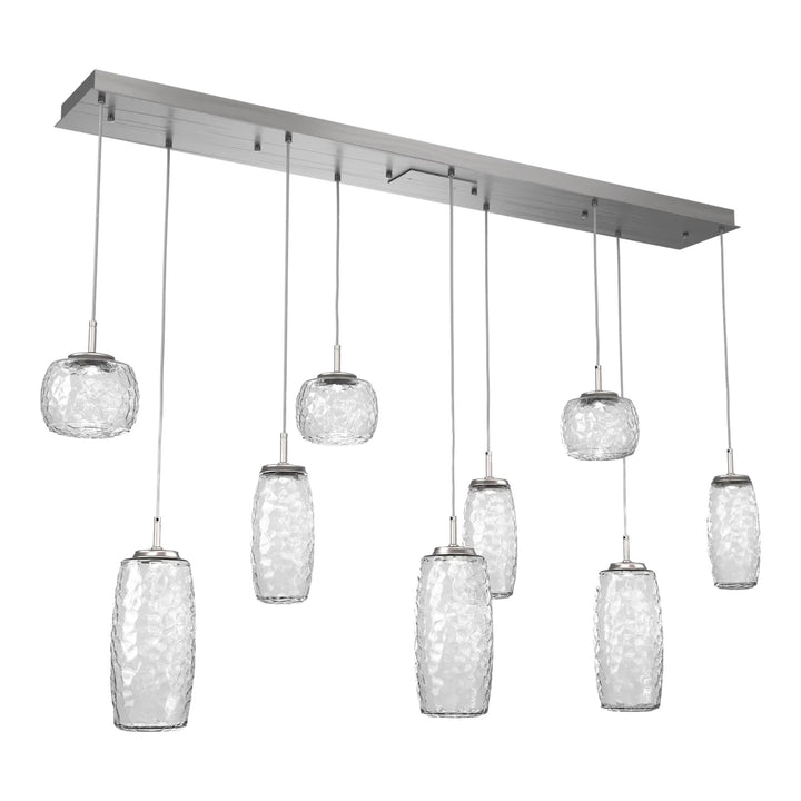 Vessel Linear Pendant Chandelier by Hammerton Studio in Satin Nickel with Clear glass (9 Lights)
