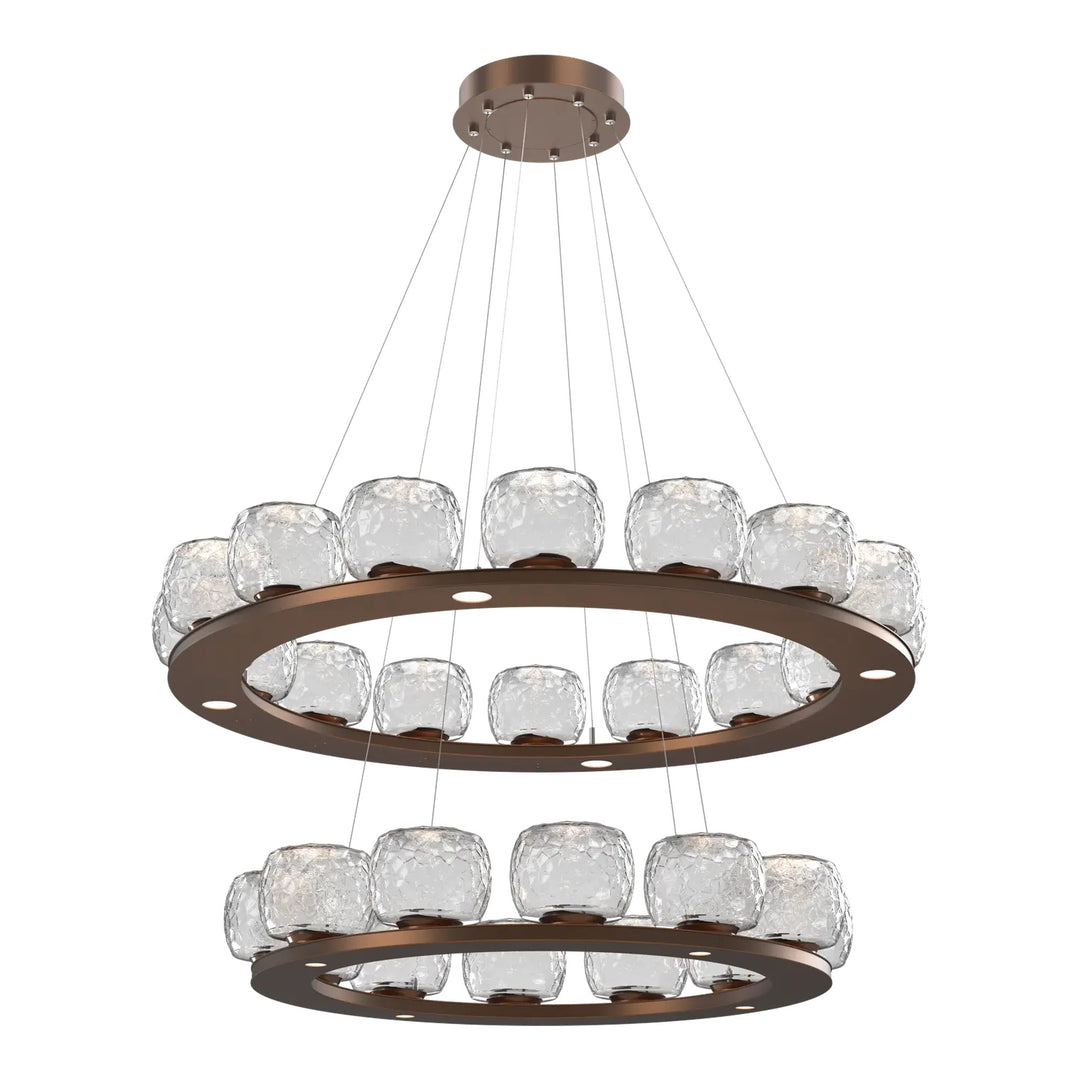 Vessel Ring Chandelier by Hammerton Studio in Burnished Bronze with Clear glass (Two-Tier)