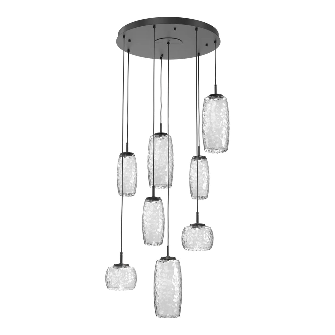 Vessel Round Pendant Chandelier by Hammerton Studio in Matte Black with Clear glass on adjustable cord (8 Lights)
