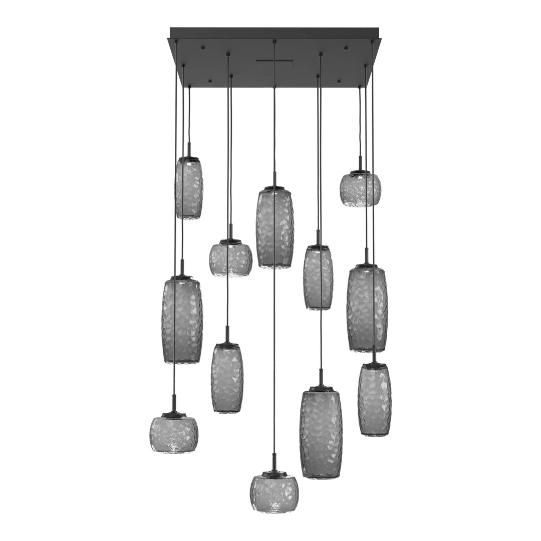 Vessel Square Pendant Chandelier by Hammerton Studio in Matte Black with Smoke glass (12 Lights)