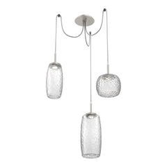 Vessel Swag Chandelier by Hammerton Studio in Beige Silver with Clear glass on adjustable cord (3 Lights)