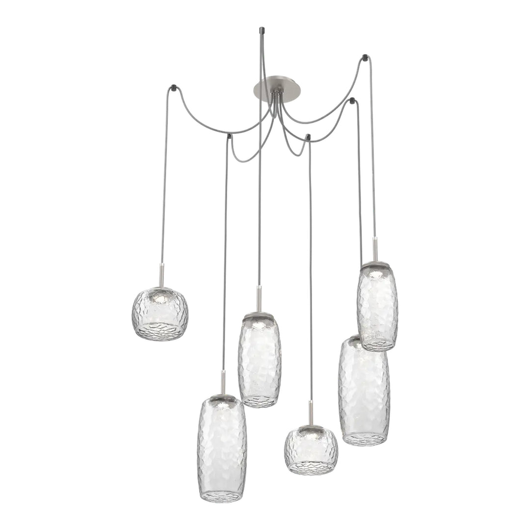 Vessel Swag Chandelier by Hammerton Studio in Beige Silver with Clear glass on adjustable cord (6 Lights)