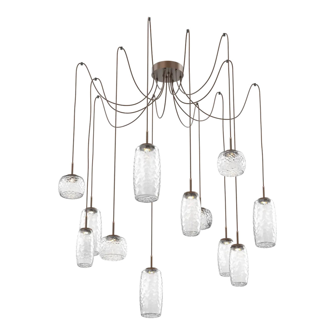 Vessel Swag Chandelier by Hammerton Studio in Burnished Bronze with Clear glass on adjustable cord (12 Lights)