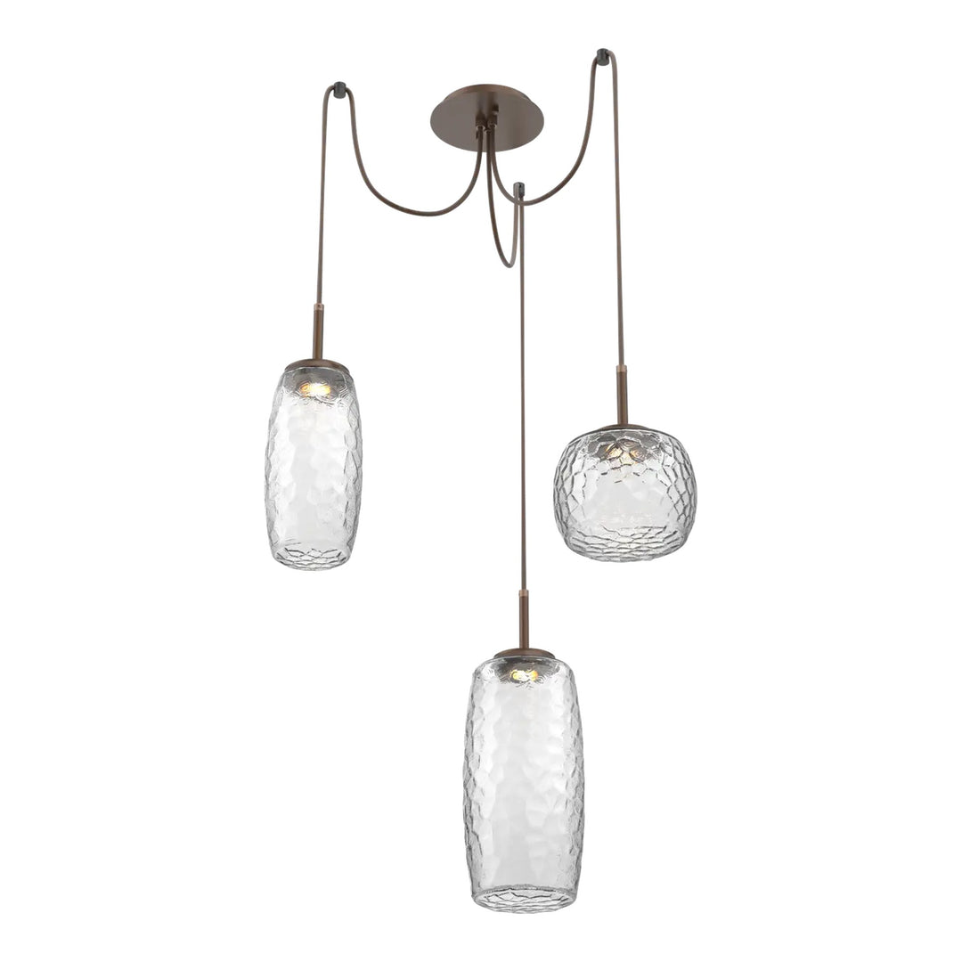 Vessel Swag Chandelier by Hammerton Studio in Burnished Bronze with Clear glass on adjustable cord (3 Lights)