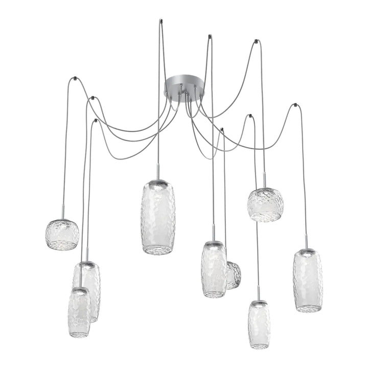 Vessel Swag Chandelier by Hammerton Studio in Classic Silver with Clear glass on adjustable cord (9 Lights)