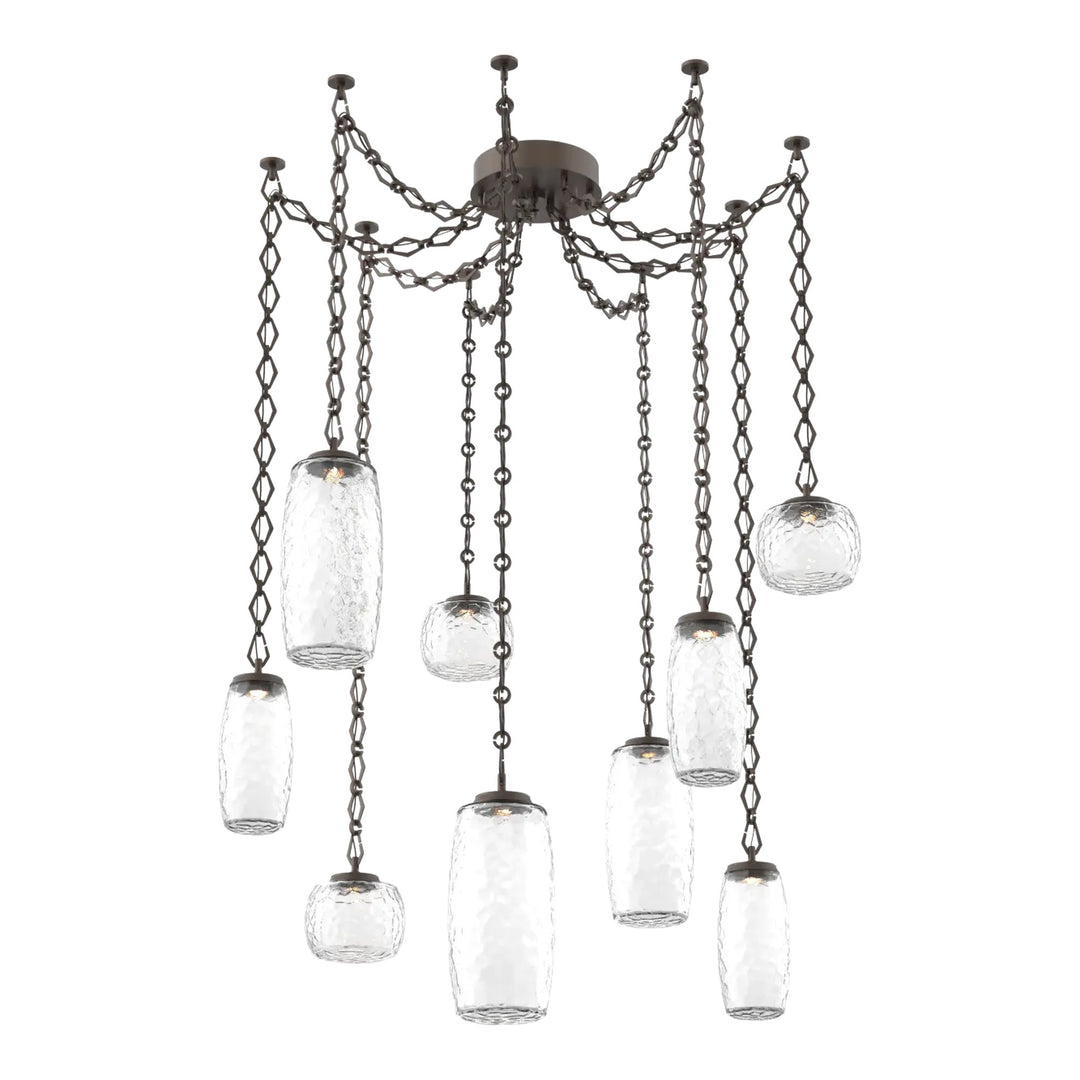 Vessel Swag Chandelier by Hammerton Studio in Flat Bronze with Clear glass on Diamond Chain (9 Lights)