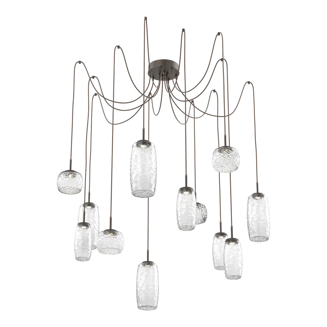 Vessel Swag Chandelier by Hammerton Studio in Flat Bronze with Clear glass on adjustable cord (12 Lights)