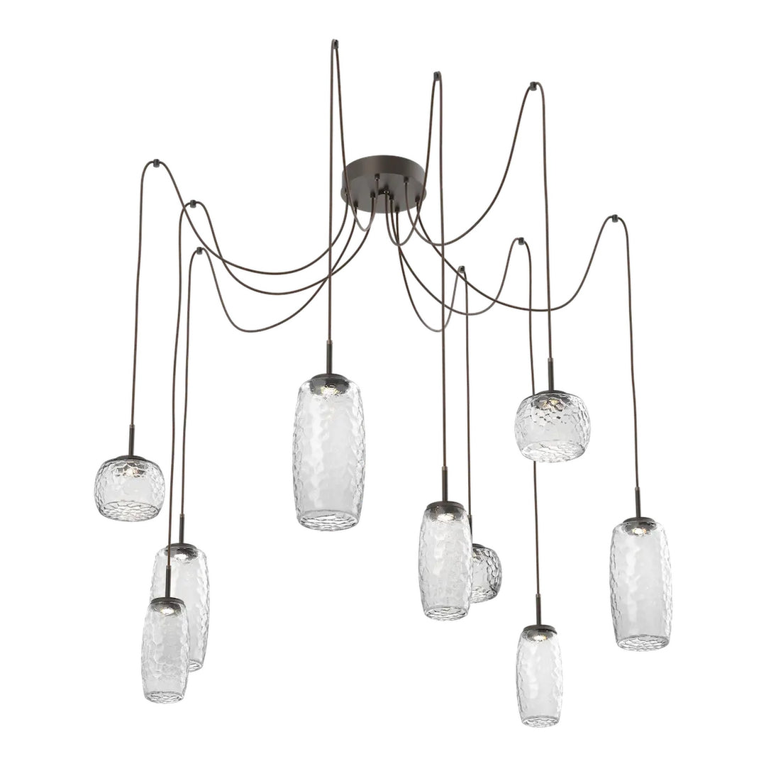 Vessel Swag Chandelier by Hammerton Studio in Flat Bronze with Clear glass on adjustable cord (9 Lights)