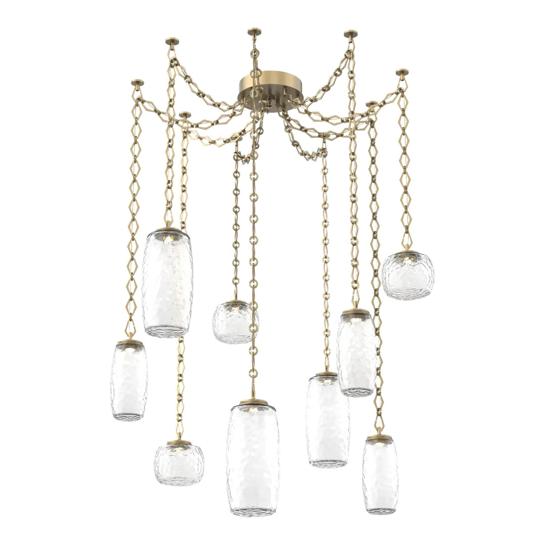 Vessel Swag Chandelier by Hammerton Studio in Gilded Brass with Clear glass on Diamond Chain (9 Lights)