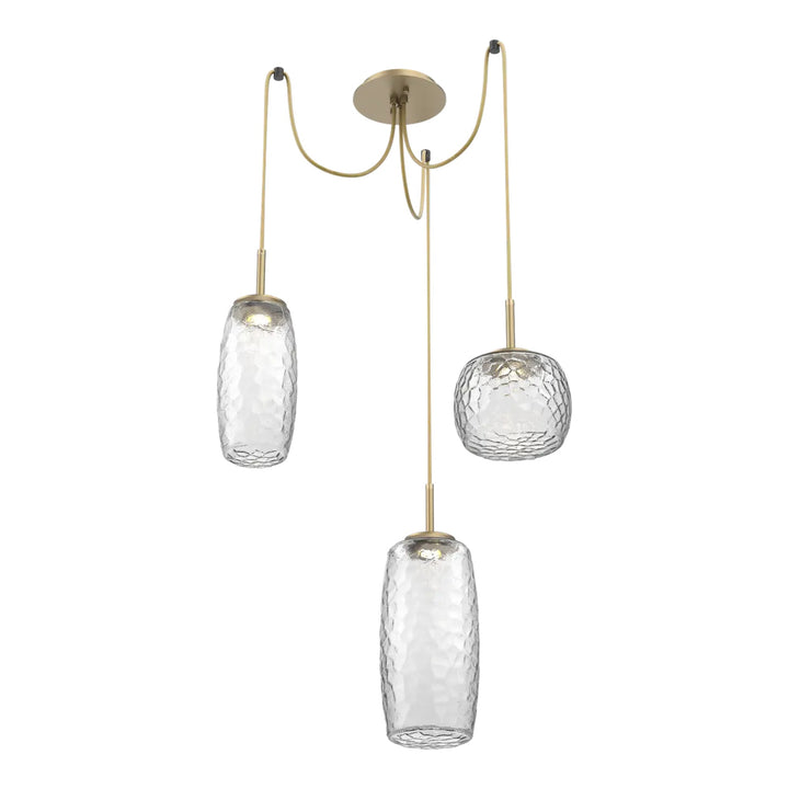 Vessel Swag Chandelier by Hammerton Studio in Gilded Brass with Clear glass on adjustable cord (3 Lights)