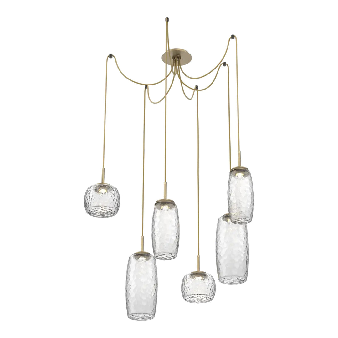 Vessel Swag Chandelier by Hammerton Studio in Gilded Brass with Clear glass on adjustable cord (6 Lights)