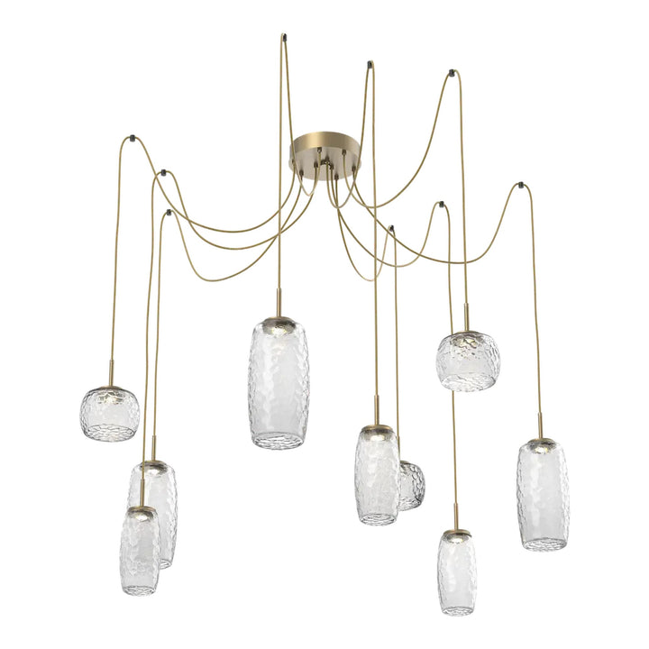 Vessel Swag Chandelier by Hammerton Studio in Gilded Brass with Clear glass on adjustable cord (9 Lights)