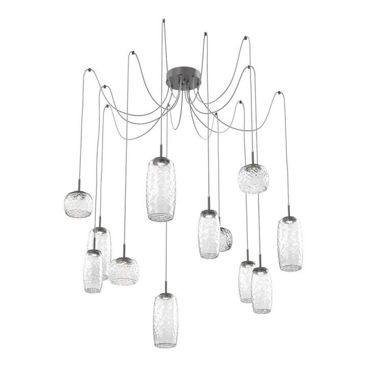 Vessel Swag Chandelier by Hammerton Studio in Graphite with Clear glass on adjustable cord (12 Lights)