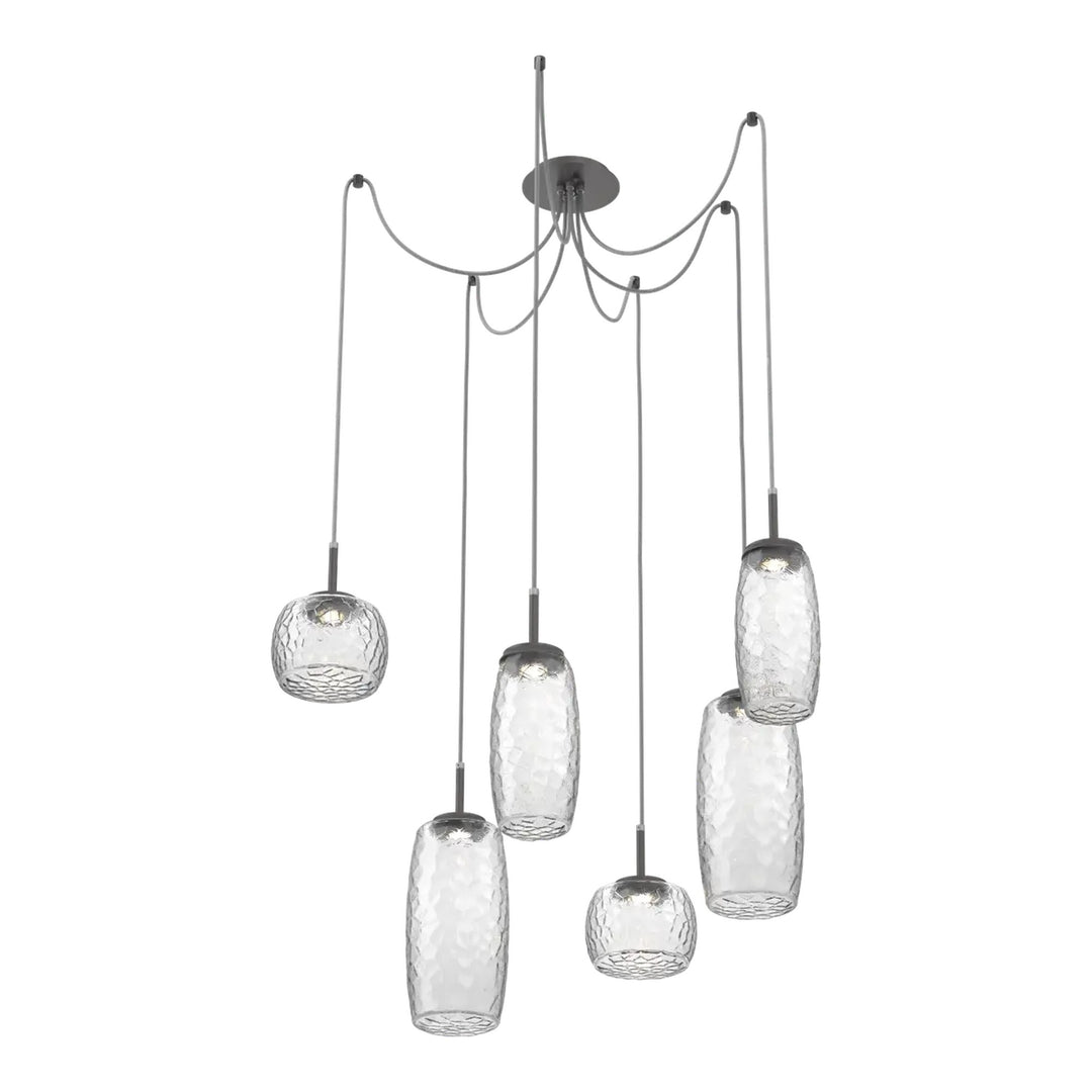 Vessel Swag Chandelier by Hammerton Studio in Graphite with Clear glass on adjustable cord (6 Lights)