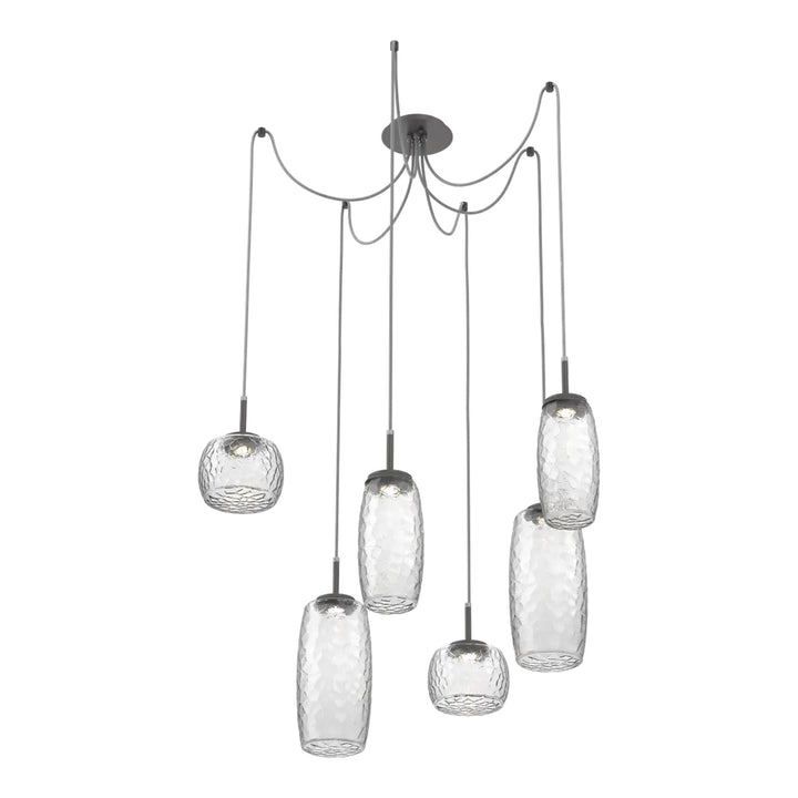 Vessel Swag Chandelier by Hammerton Studio in Graphite with Clear glass on adjustable cord (6 Lights)