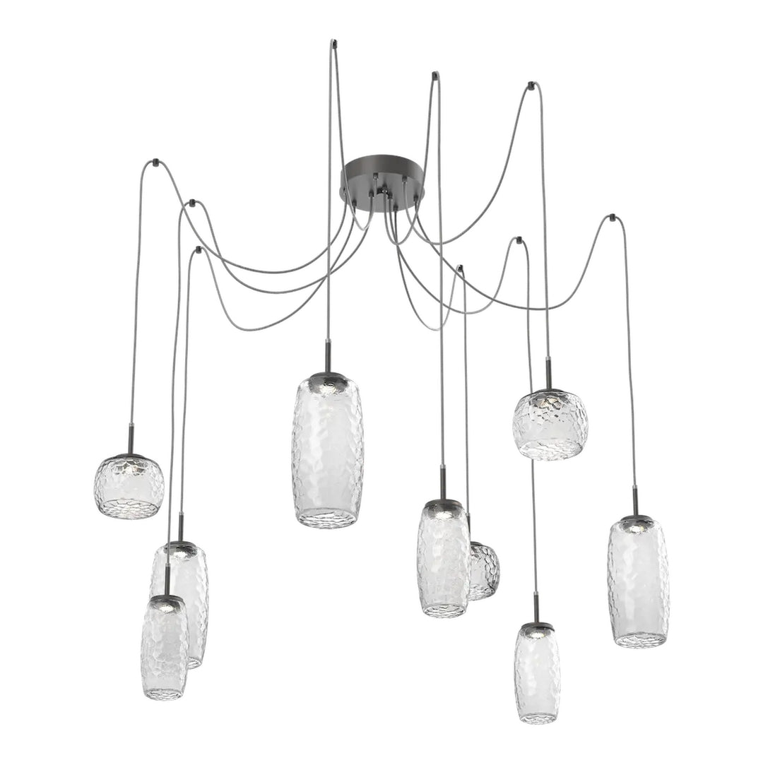 Vessel Swag Chandelier by Hammerton Studio in Graphite with Clear glass on adjustable cord (9 Lights)