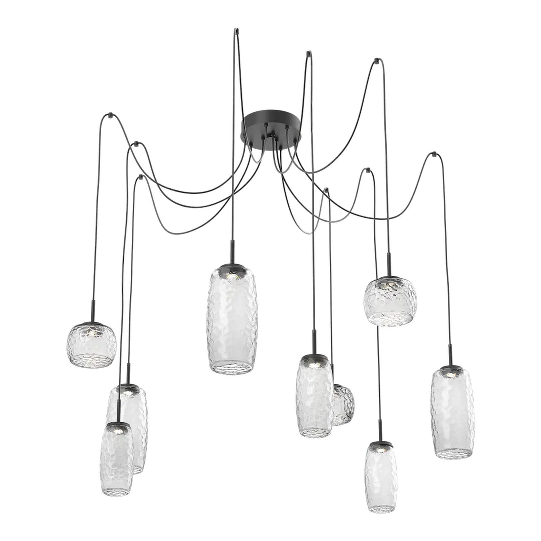 Vessel Swag Chandelier by Hammerton Studio in Matte Black with Clear glass on adjustable cord (9 Lights)