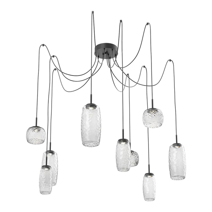 Vessel Swag Chandelier by Hammerton Studio in Matte Black with Clear glass on adjustable cord (9 Lights)