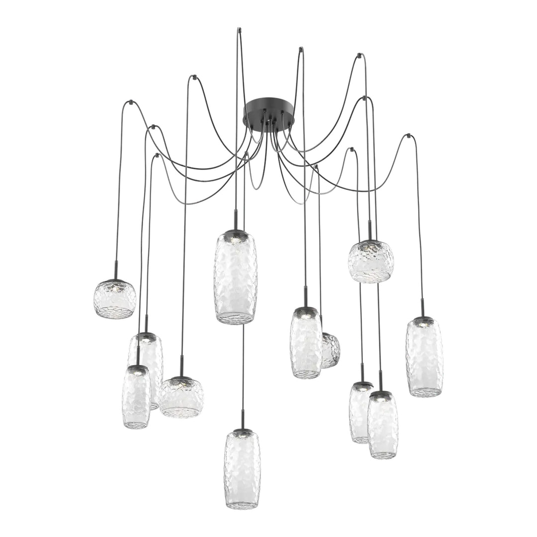 Vessel Swag Chandelier by Hammerton Studio in Matte Black with Clear glass on adjustable cord (12 Lights)