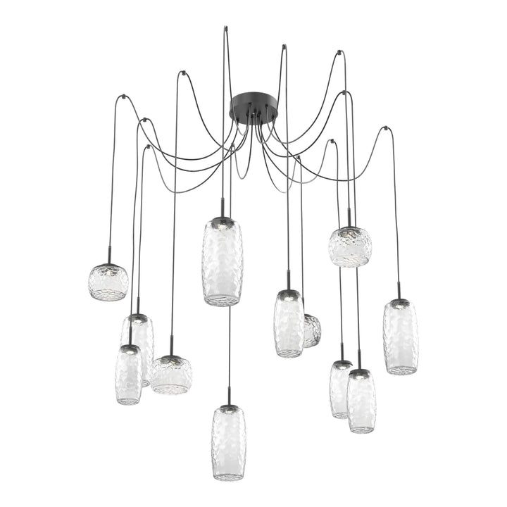 Vessel Swag Chandelier by Hammerton Studio in Matte Black with Clear glass on adjustable cord (12 Lights)