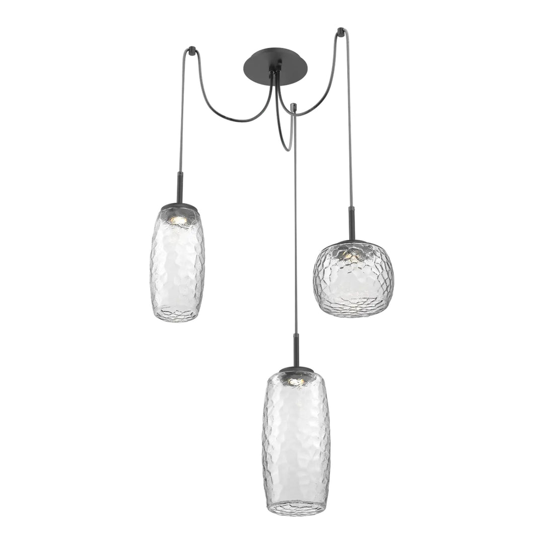 Vessel Swag Chandelier by Hammerton Studio in Matte Black with Clear glass on adjustable cord (3 Lights)