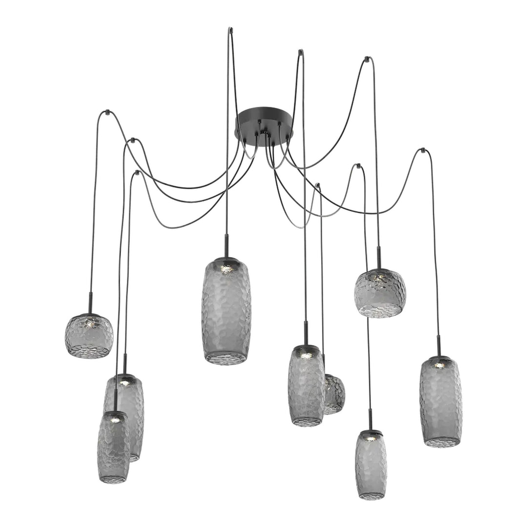 Vessel Swag Chandelier by Hammerton Studio in Matte Black with Smoke glass