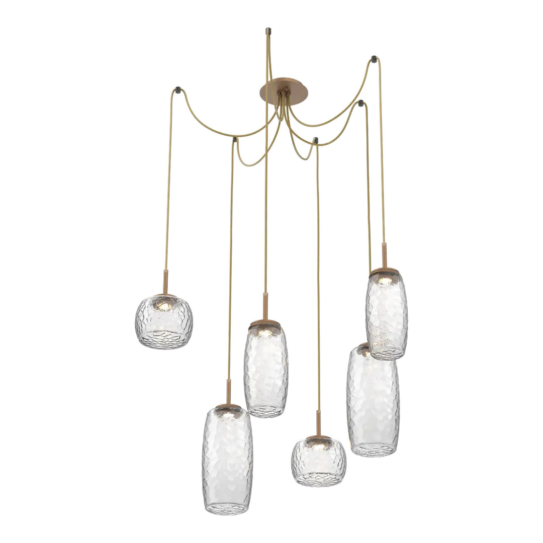 Vessel Swag Chandelier by Hammerton Studio in Novel Brass with Clear glass on adjustable cord (6 Lights)