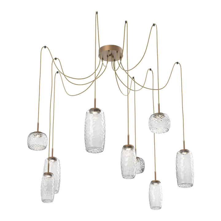 Vessel Swag Chandelier by Hammerton Studio in Novel Brass with Clear glass on adjustable cord (9 Lights)