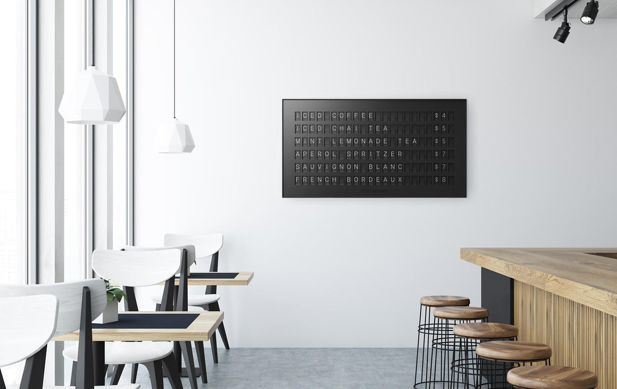 Modern interior with a graphic Vestaboard wall accent