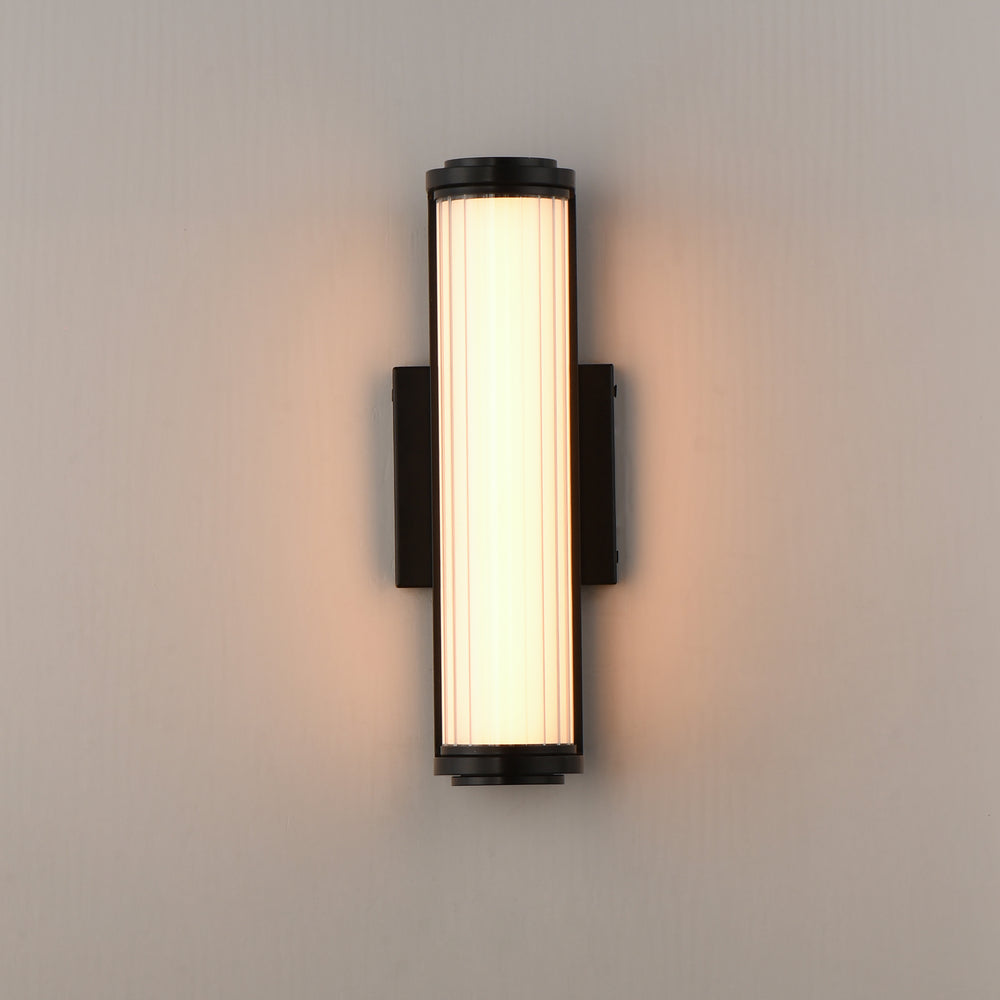 Vetra Small LED Outdoor Wall Sconce by ET2 Lighting, styled view 1