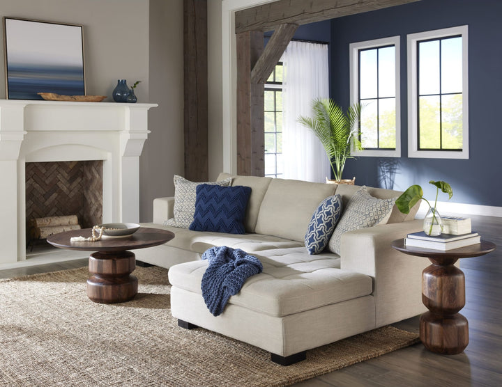 Virton Solid Wood Round End Table in Smoked Brown — lifestyle photo
