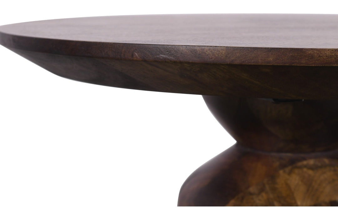 Virton Solid Wood Round End Table in Smoked Brown — product view on a white background