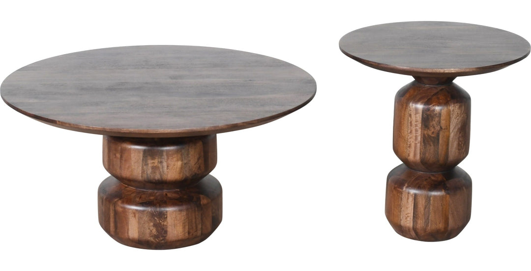 Virton Solid Wood Round End Table in Smoked Brown — product view on a white background