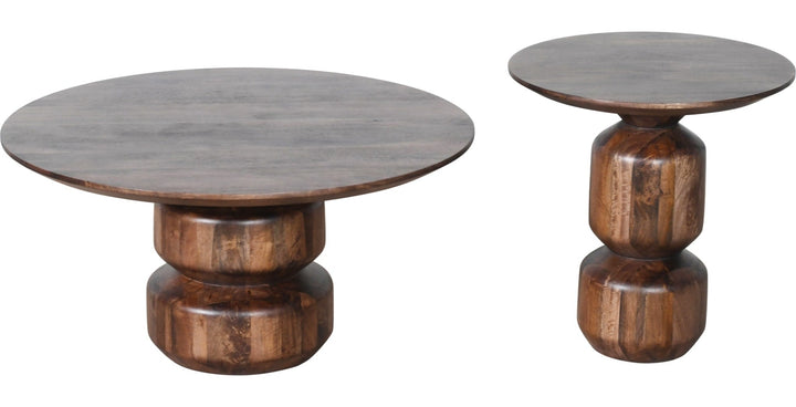 Virton Solid Wood Round End Table in Smoked Brown — product view on a white background