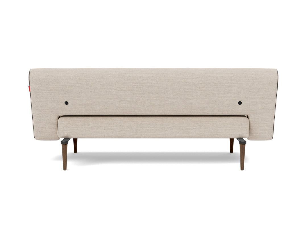 Unfurl Sleeper Sofa by Innovation Living in Blida Sand Grey, sofa position, back view on white