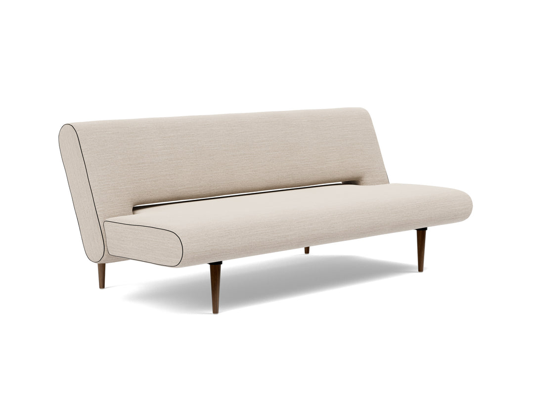 Unfurl Sleeper Sofa by Innovation Living in Blida Sand Grey, sofa position, three-quarter view on white