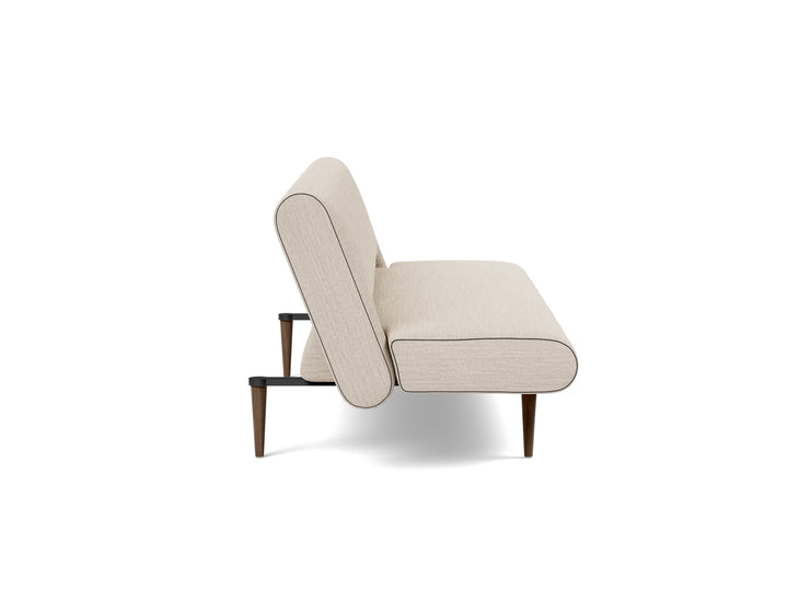 Unfurl Sleeper Sofa by Innovation Living in Blida Sand Grey, sofa position, side view on white