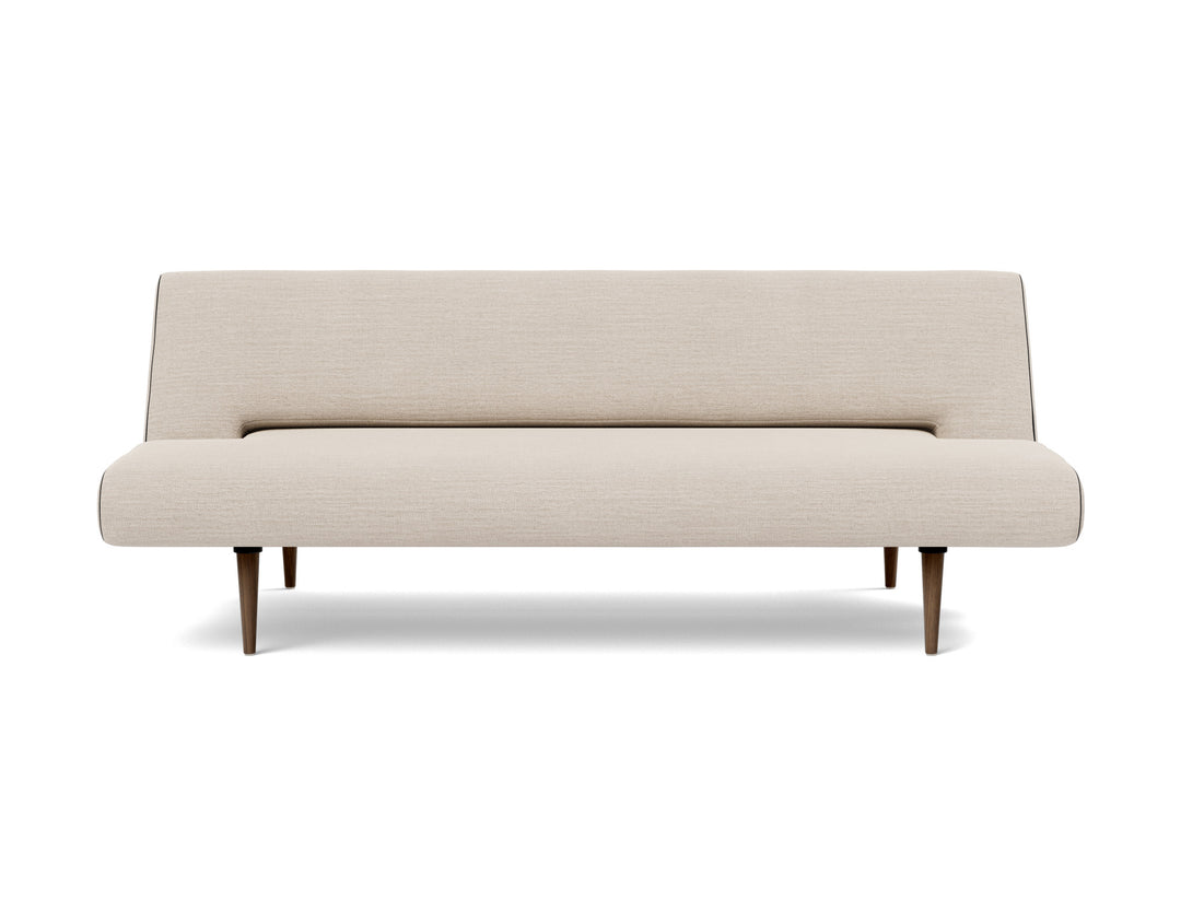 Unfurl Sleeper Sofa by Innovation Living in Blida Sand Grey, relax position, front view on white