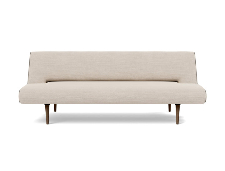 Unfurl Sleeper Sofa by Innovation Living in Blida Sand Grey, relax position, front view on white