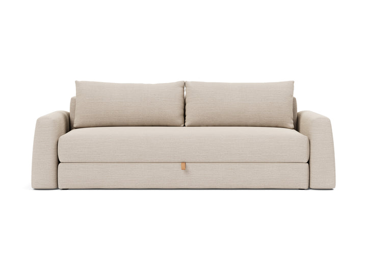 Cone Sleeper Sofa by Innovation Living in Blida Sand Grey, sofa position, front view on white