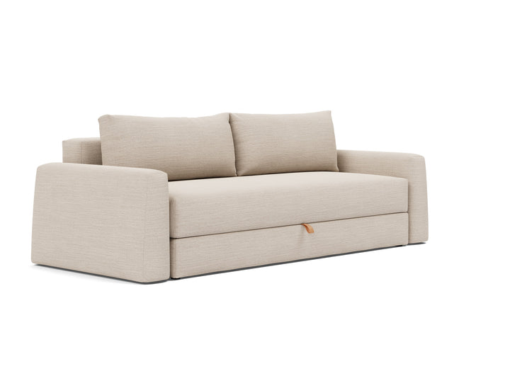 Cone Sleeper Sofa by Innovation Living in Blida Sand Grey, sofa position, three-quarter view on white