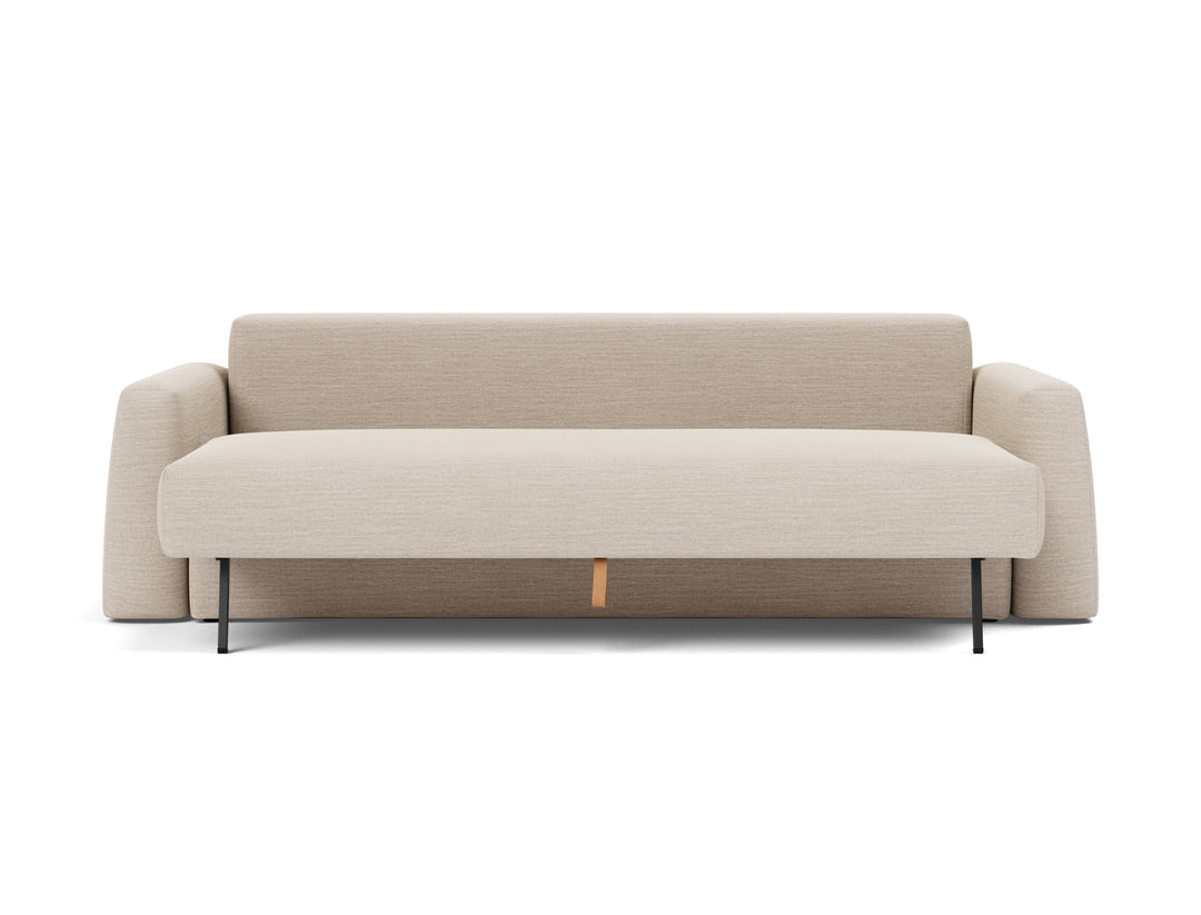 Cone Sleeper Sofa by Innovation Living in Blida Sand Grey, relax position, front view on white