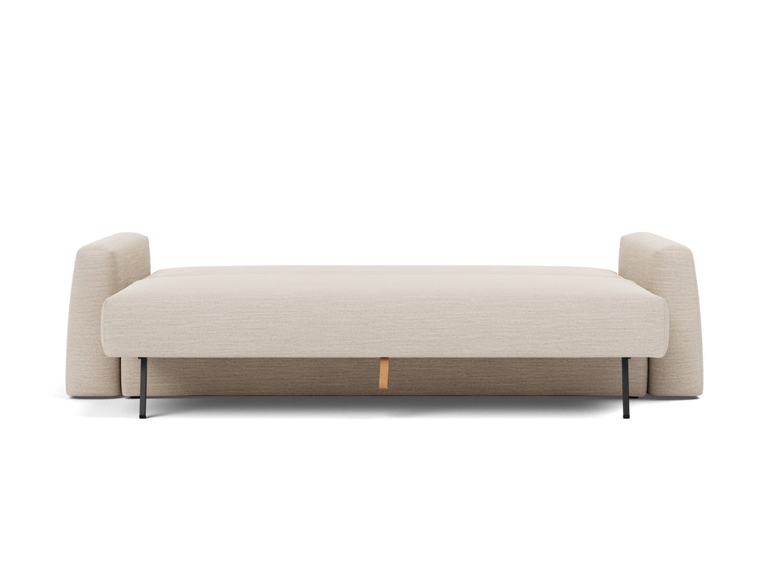 Cone Sleeper Sofa by Innovation Living in Blida Sand Grey, bed position, front view on white