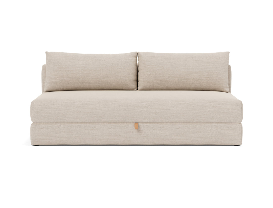Osvald Sleeper Sofa by Innovation Living in Blida Sand Grey, sofa position, front view on white