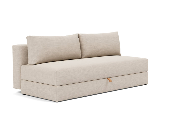 Osvald Sleeper Sofa by Innovation Living in Blida Sand Grey, sofa position, three-quarter view on white